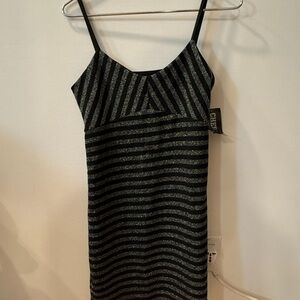Chic Black and Silver Striped Dress
